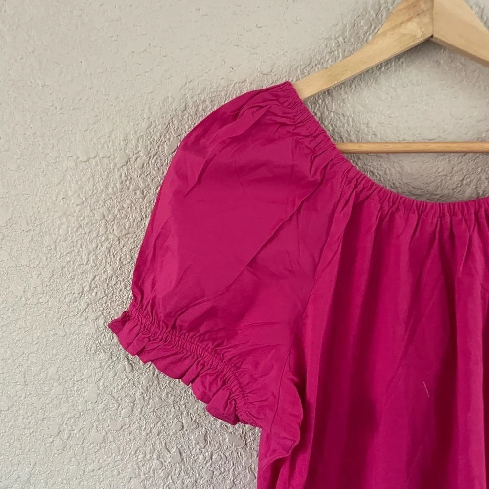 J. Crew Hot Pink Puff Sleeve Scoop Neck Top